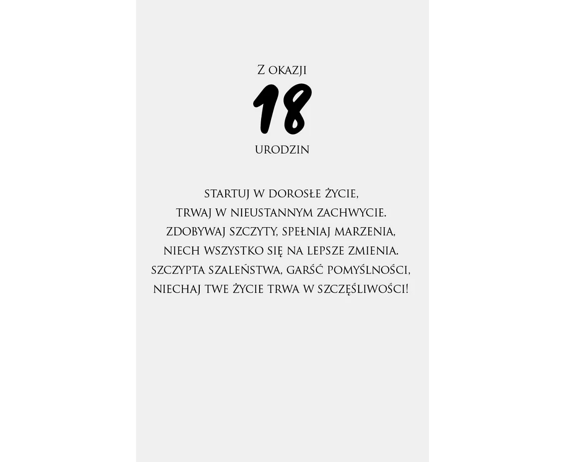Kartka Urodzinowa 18 Urodziny, Tort z szampanem, 13x20,5 cm